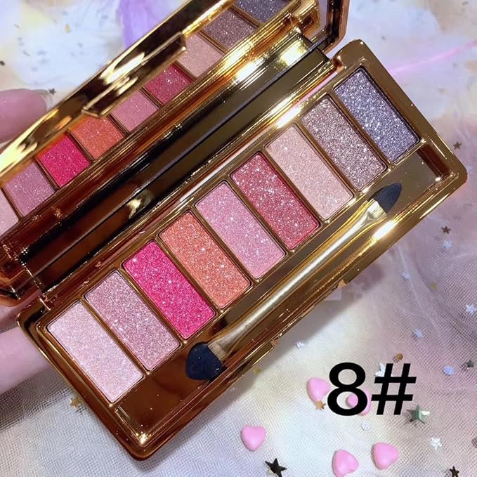 Glitter Eyeshadow Palette, 9 Colors Sparkle Shimmer and Matte Eye Shadow, Highly Pigmented Waterproof Long Lasting Makeup Set (Color 8)