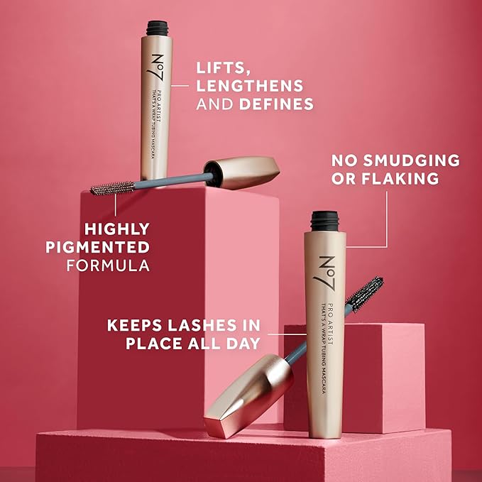 No7 Pro Artist That's a Wrap Tubing Mascara - Buildable & Lengthening Mascara for a High-Impact Finish - Volumizing Tube Mascara to Keep Lashes in Place All Day - Black (0.28 fl oz)
