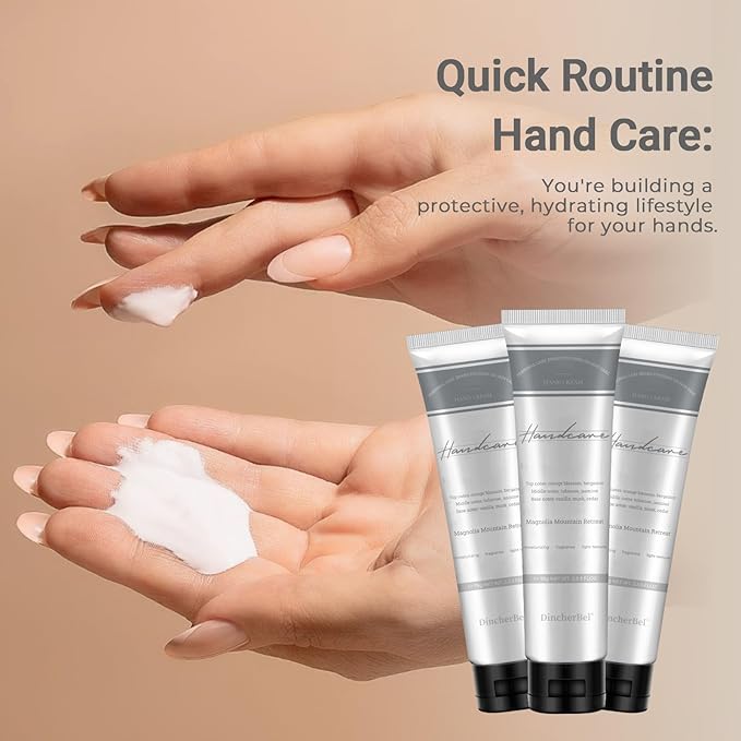 DincherBel 3 Pack Summer Fragrance Hand Cream – Magnolia Mountain Retreat, Deeply Moisturizes Dry Cracked Hands, Non-Greasy & Fast-Absorbing Portable 3x2.33oz Gift Set