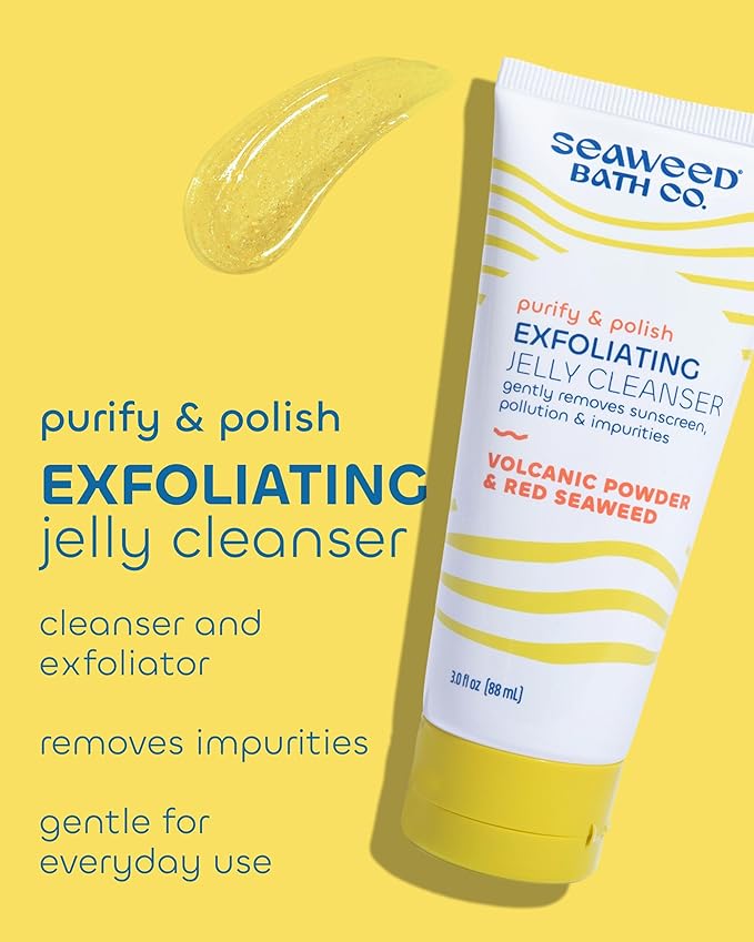 Seaweed Bath Co. Exfoliating Jelly Face Cleanser - Gentle Daily Face Wash and Scrub for Cleansing and Exfoliating Skin - Natural Facial Cleanser with Seaweed and Volcanic Powder for Radiant Glow, 3 oz