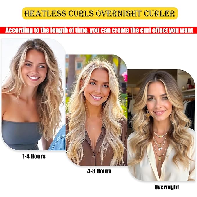 Heatless Curls Overnight Headband for Long Hair, No Heat Hair Curlers to Sleep-In, Curling Set with Scrunchies & Clip, Soft Beach Waves for Women