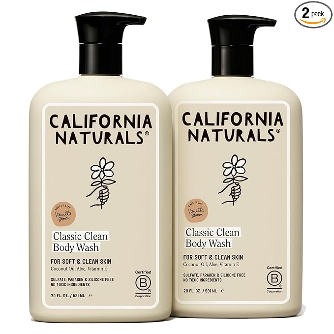 California Naturals Classic Clean Vanilla Bloom Body Wash 2-Pack, Coconut Oil, Shea Butter & Aloe, Naturally Scented, Sulfate, Paraben & Silicone Free, 20 oz