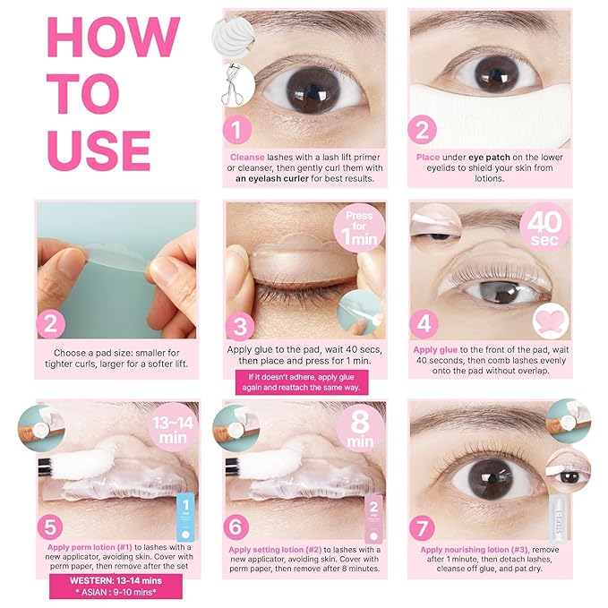 Korean Lash Lift Kit - 5 Sets At Home Eyelash Perm Kit with Upgraded Glue, Eyelash Lift, DIY Lash Perm Easy for Beginner & Professional, Semi Permanent Perming Wave Suitable For Salon & Home