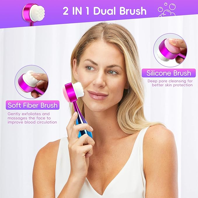 my novel things Facial Cleansing Brush, Headband for Washing Face with Silicone Double Side Manual Face Scrubber Brush, Skincare Headband and Wristband Set, 2 Hair Scrunchie, for Makeup Rainbow