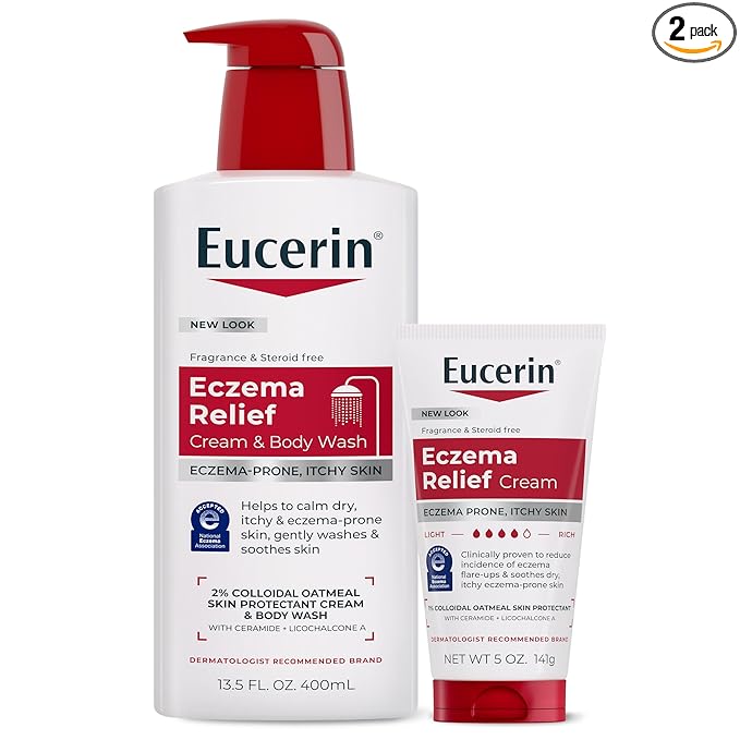 Eucerin Eczema Relief Cream and Body Wash (13.5 Fl Oz) + Eczema Relief Cream (5 Oz), Skin Care Set with Colloidal Oatmeal (Skin Protectant)
