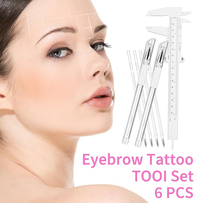 Eyebrow Microblading Marker Pen, 2 Pcs Brow Mapping Pens with with 4 Replacement Refills and 1 Ruler, Makeup Tattoo Skin Marker Pen, Brow Lamination Supplies for Eyebrow Lip Skin(White)
