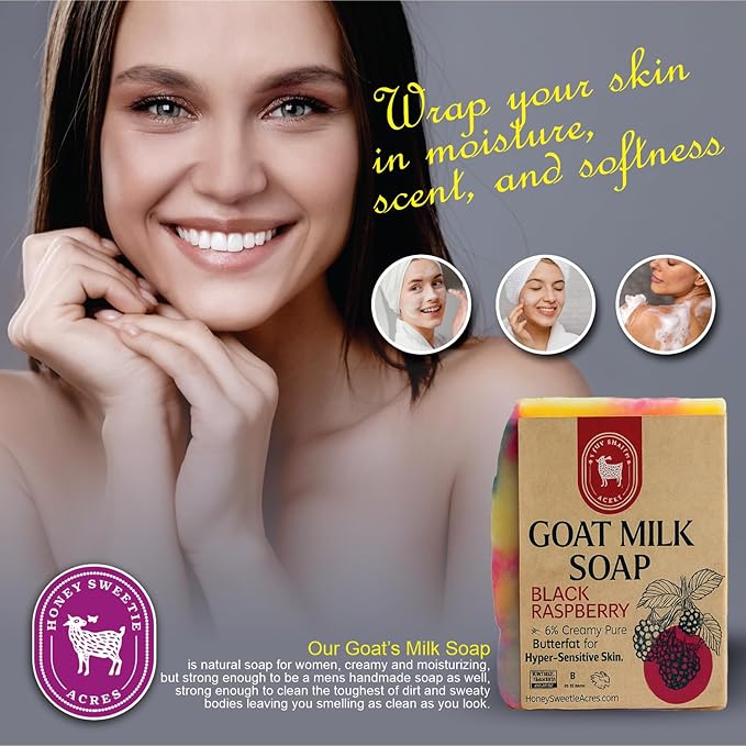 Honey Sweetie Acres Black Raspberry Goat Milk Soap - Handmade 5 oz Bar, Made with Natural Ingredients, Moisturizing & Gentle, Made in the USA (Black Raspberry)