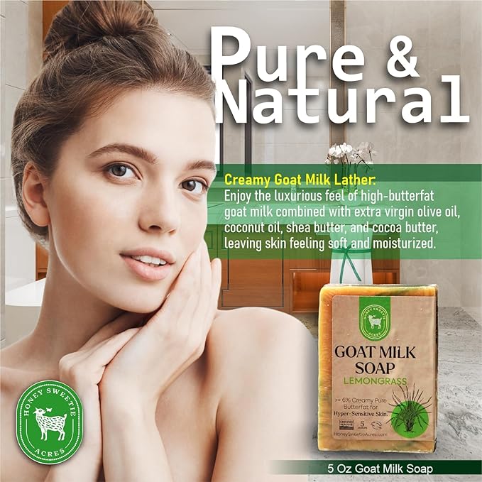 Honey Sweetie Acres 2-Pack Lemongrass Goat Milk Soap - Handmade 5 oz Bar, Made with Natural Ingredients, Moisturizing & Gentle, Made in the USA