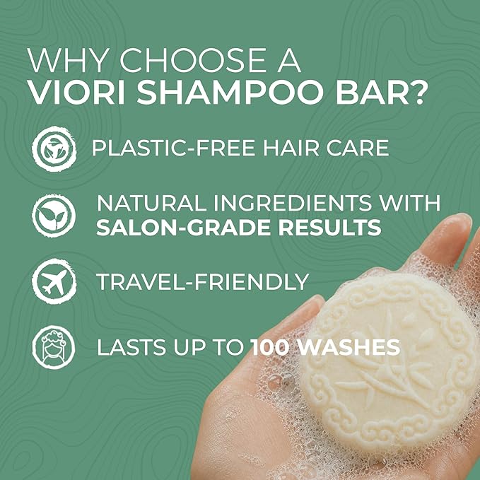 Viori Rosemary Shampoo Bar with Biotin - Rice Water Shampoo Bar for Thinning Hair - Strengthening, Shine, Scalp Care - Plastic Free - Travel Friendly