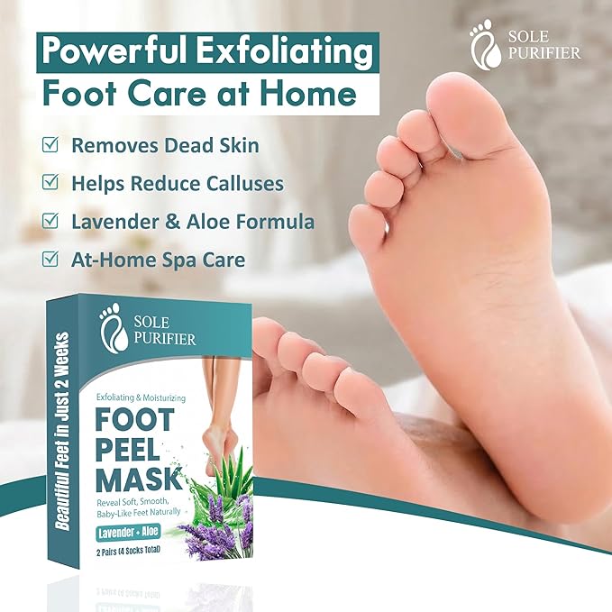 Foot Peel Mask 2 Pack, Exfoliating Foot Mask for Dead Skin & Callus Removal, Peeling Treatment with Lactic Acid, Aloe Vera & Lavender, Smooth Soft Feet at Home for Men & Women
