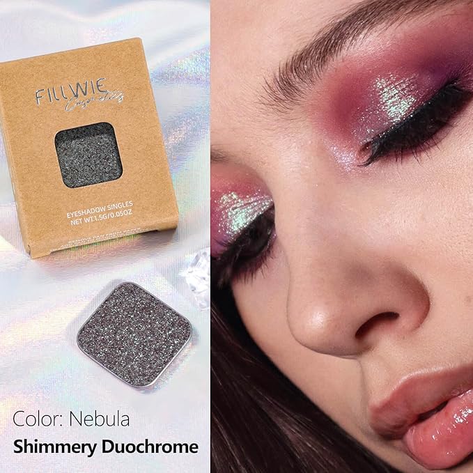 Duochrome Chameleon Single Eyeshadow, Purple to Blue Iridescent Shift, Creamy Putty Texture Cream-to-Powder, Zero Fallout Metallic Shimmer, High Pigment, Fits Magnetic Palette (Nebula)