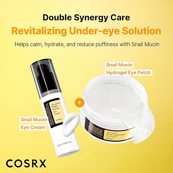 COSRX Advanced Snail Mucin Hydrogel Eye Patch for Fine Lines & Dry Under Eyes, Gel Serum Mask, Hydrating Under Eye Patches (60), Snail Eye Patches, Korean Skin Care