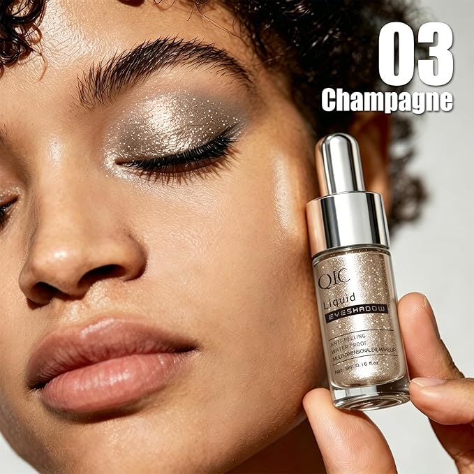 QIC Liquid Glitter Eyeshadow, Metallic & Shimmer Finish, Long Lasting, Non-Creasing, Smudge-proof, Lightweight Formula Liquid Eyeshadow for All Skin Tones, Buildable Color (03 Desert)