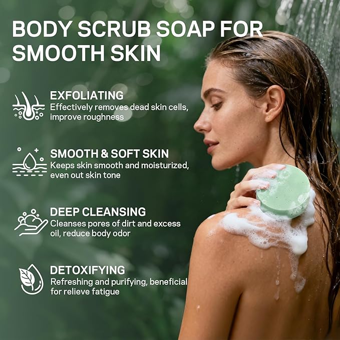 Exfoliating Body Scrub Soap Bar, 2 Pack Eucalyptus & Charcoal Soaps, Dead Sea-Salt Exfoliating Soap for Men & Women, Detox Cleansing, Smooth & Soften Skin