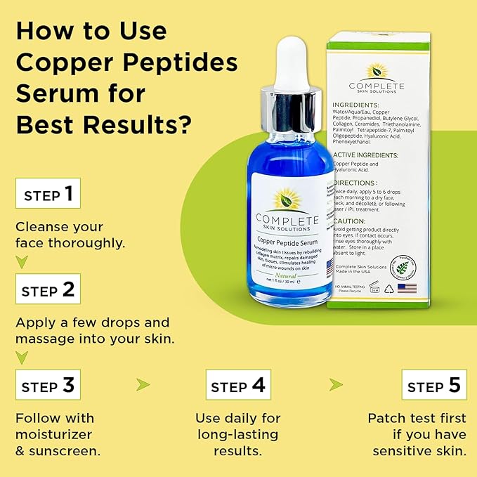 Copper Peptide Face Serum Collagen - With Anti Aging Skin Solutions Properties:1oz/30ml Anti-Wrinkle Formula For Youthful Skin