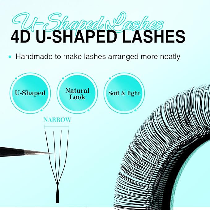 VAVALASH U 4D Lash Extensions C Curl 0.07mm 8-15mm Mix Tray 4D UU Lash Fans Eyelash Extension U Shaped Natural Wispy Volume Lashes Extension Soft Matte Black Lashes (U-4D-0.07-C-8-15mm)