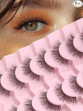 Natural Lashes Eyelashes Wispy 12mm False Lashes 3D Volume Lash Strips False Eyelashes with 0.1MM Thin Cotton Band C Curl Eyelash Pack Siligli 7 Pair