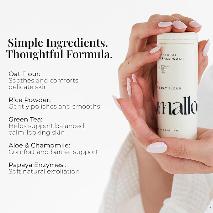 Amallow - Enzyme Powder Face Wash - Gentle Exfoliating Powder-to-Foam Cleanser with Rice Powder, Papaya Enzymes & Oat Flour - Facial Cleanser for Sensitive Skin