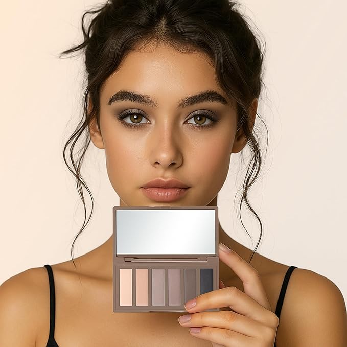 SUSIKEKI 2PCS 6 Colors Mini Eyeshadow Palette Makeup with Brush Set Neutral Nude Eye Shadow Brown & Olive-colored Matte Shimmer Make Up Pallet with Mirror Highly Pigmented Travel Size Gift Kit