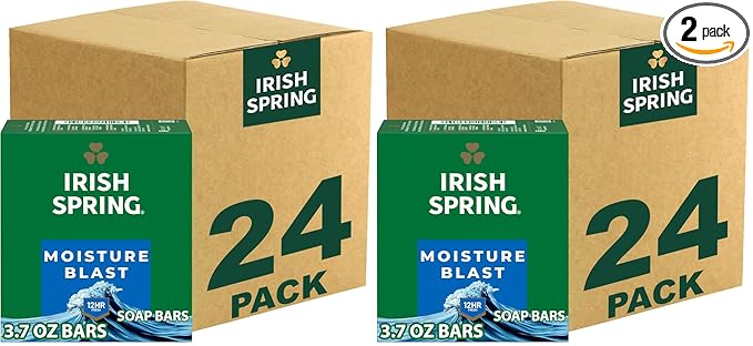 Irish Spring Bar Soap for Men,Moisture Blast,3.7 Oz,(Pack of 48)
