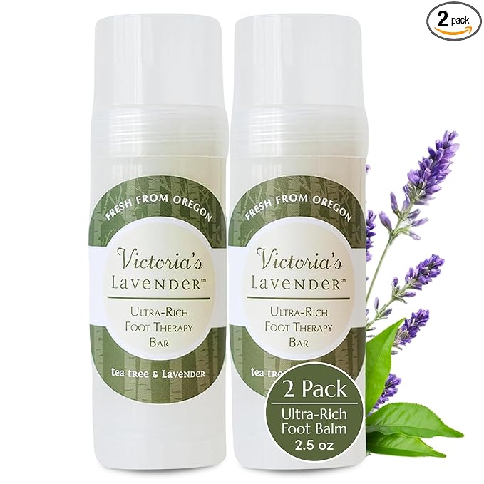 Victoria's Lavender Ultra-Rich Foot Balm Bar, Infused with Essential Oils and Shea Butter, Hydrating Foot Balm Stick for Dry Feet Care, Tea Tree & Lavender, 2.5 Oz, Pack of 2