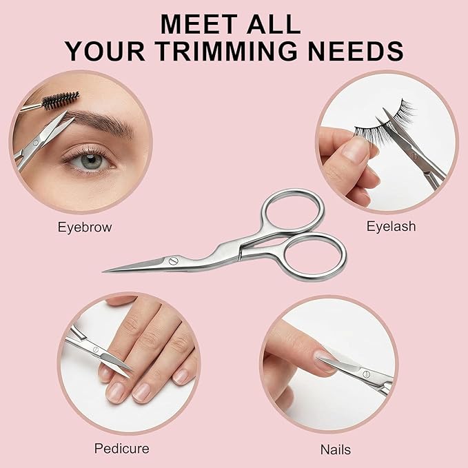 6 Pcs Eyebrow Scissors and Brush Set, Includes 3 Stainless Steel Scissors & 3 Eyebrow Brushes, Professional Brow Grooming Kit for Women Men
