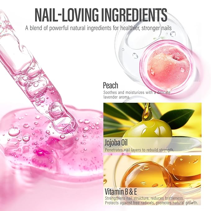 CHUCHU Vegan Cuticle Oil for Nails: Peach Jojoba Nail Cuticle Oil with Vitamin B & E for Moisturizes Cuticle and Nail's Skin - Prevents Hangnails and Chapped 15ML