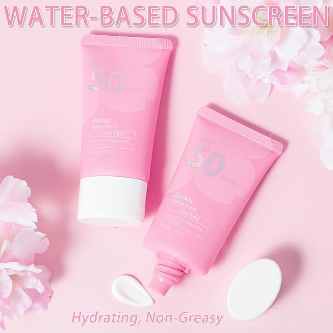 Sunscreen SPF 50 PA+++, Cherry Blossoms Essence Isolation Cream Suncare Moisturizing Sunscreen for Face & Body, Lightweight, Fast-Absorbing, Hydrating & Non Greasy Sun Protection for All Skin Types