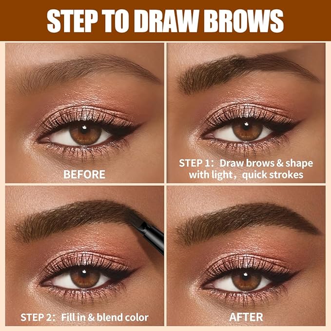 W3W Microblading Eyebrow Pencils For Women - Eyebrow Pen with 4-Fork-Tip Waterproof Brow Pencil Create Natural Hair-Like Brows, Last All Day, Microblading Eyebrow Pen That Looks Like Hair, Black