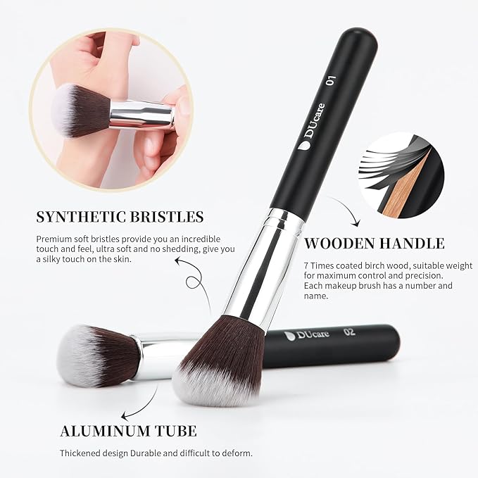 DUcare Makeup Brushes with Travel Bag 15Pcs Makeup Brush Set Kabuki Foundation Blending Blush Eyeliner Shadow Brow Concealer Brushes Kit
