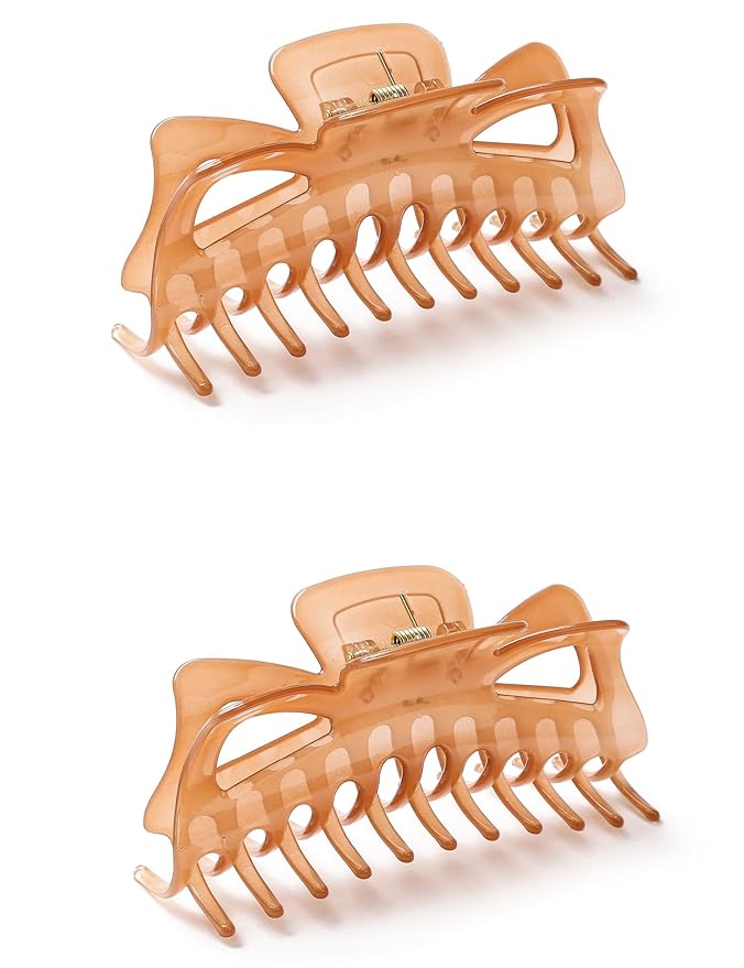 Thick Hair Super Large Clips Crystal Plastic Claw Clamps Hairgrips Clips Accessories for Women, 2 pack. (Coffee)