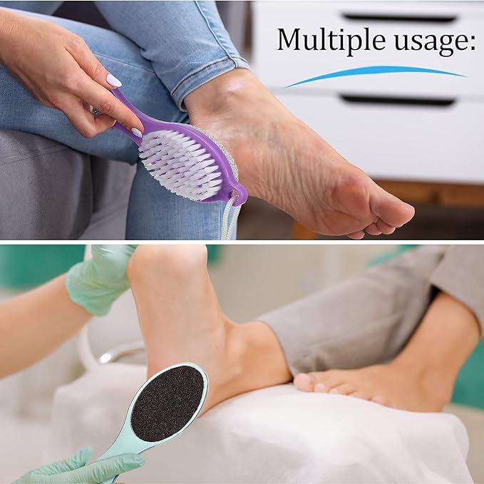 Sieral 4 Pcs Foot Scrubber 4 in 1 Feet Brush for Use in Shower with Pumice Stone, Foot Rasp and Sandpaper, Feet Scrubber Brush for Dead Skin and Shower, Skin Remover