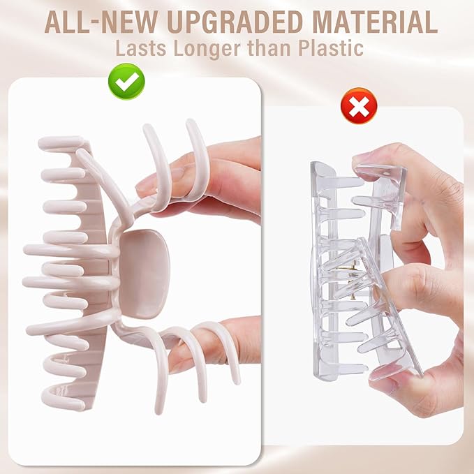 TOCESS Nylon Hair Claw Clips: Flexible & Unbreakable Safe Large Neutral Hair Claws for Thick/Thin Hair Women - Strong Hold 4 Pack 4.3 Inch Big Cute Jaw Clips