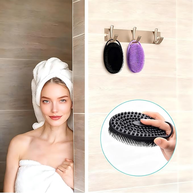 2 Pack Silicone Body Scrubber, Exfoliating Silicone Shower Scrubber for Body, Gentle 2 in 1 Silicone Loofah Alternative for Women Men, Dual-Sided Soft Bath Scrubber for All Skin, Black+Purple