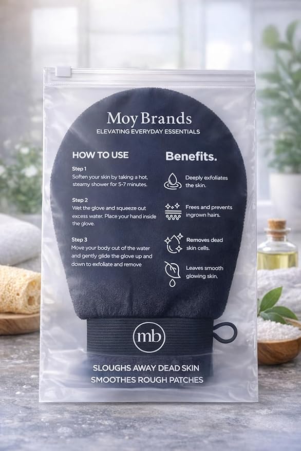 Korean Exfoliating Mitt Glove – Dead Skin Remover for Body, Moroccan Kessa Scrub, Strawberry Skin & KP Treatment, Deep Exfoliating Bath Glove for Smooth Skin (Black)