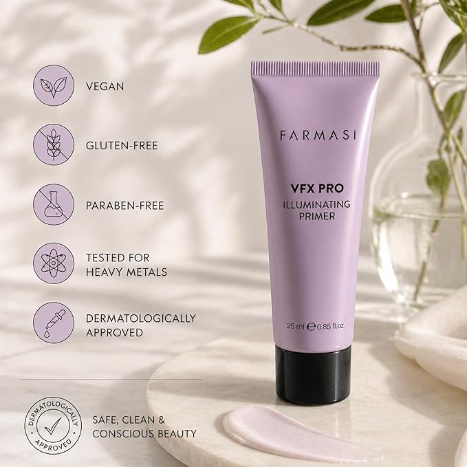 FARMASi VFX Pro Illuminating Makeup Primer, Luminous Smoothing Face Base with Iridescent Pigments, Lightweight Radiant Glow Finish, Vitamin E, Helps Extend Makeup Wear, 0.85 fl oz, Illuminating