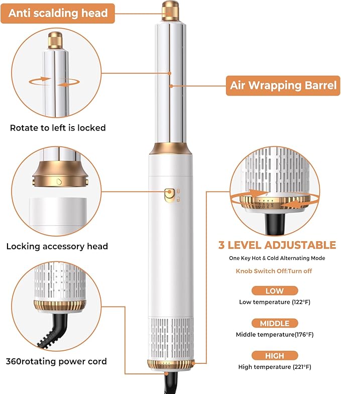 Blow Dryer Brush Set 5 in 1, Hot Air Styler Negative Ion Air Curling Wrap Air Curler Low Heat Hair Care, Round Brush Blow Dryer Hair Styling Tools Gift for Dry,Volumize,Straight,Curl, 110-120V