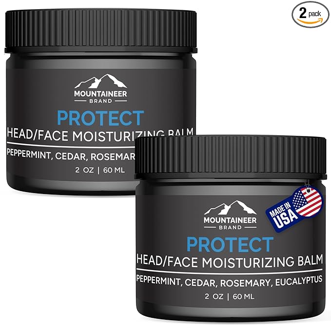 Mountaineer Brand Natural Moisturiser with Fresh & Natural Scent | Bald Head Care for Men | Non-Greasy Scalp and Face Balm | Made in West Virginia | Protect | 2 Pack | 2oz