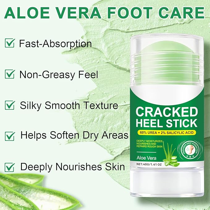 60% Urea Aloe Foot Cream Maximum Strength for Cracked Heels and Dry Skin, Deep Moisturizing Urea Cream, Foot Stick Cracked Heel Repair Cream, Repairing Creams for Heels, Knees, Elbows & Hands 1.41 oz