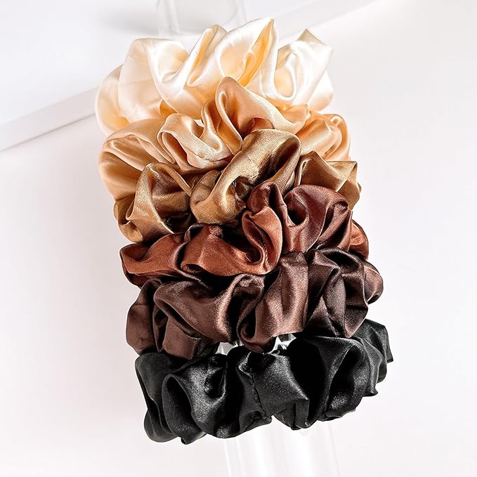 24Pcs 4 Sizes Satin Hair Scrunchies for Women Teens Girls Kids, No Damage Big & Small Soft Hair Ties Bands for Thick/Thin/Curly Hair Ponytail Holder Accessories Wrist Decor, 6 Neutral Colors,BlueZOO