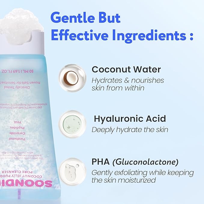 Coconut Jelly Pudding Cleanser | Deep Pore Cleansing & Gentle Exfoliation with Jelly-to-Foam Texture | Hydrating Face Wash with Panthenol, Ceramide & Peptides (50ml / 1.69 fl oz)