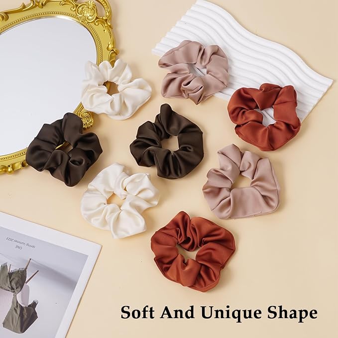 Satin Scrunchies for Women – 8PCS Earth Tone Silk Hair Ties – No Crease, Frizz-Free, Warm & Natural Hair Bands for Thick & Thin Hair, Earthy Hair Accessories Gifts