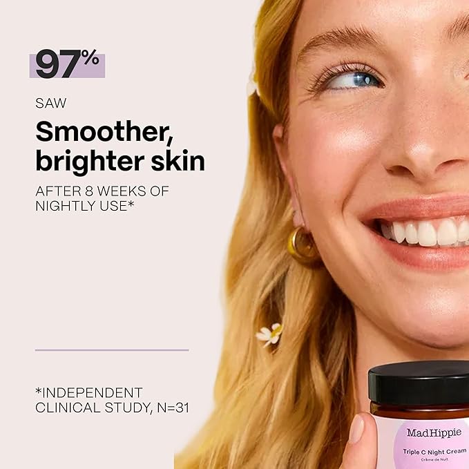 Mad Hippie Triple C Night Cream – Face Moisturizer, Skin-Brightening, Anti-Aging Skin Care with 3 Forms of Vitamin C, 2.1 Oz