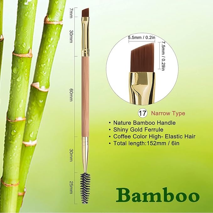 Duo Eyebrow and Eyelash Brush Set - Spoolie and Angled Brow Brush for Eye Makeup (5pcs, Yellow)