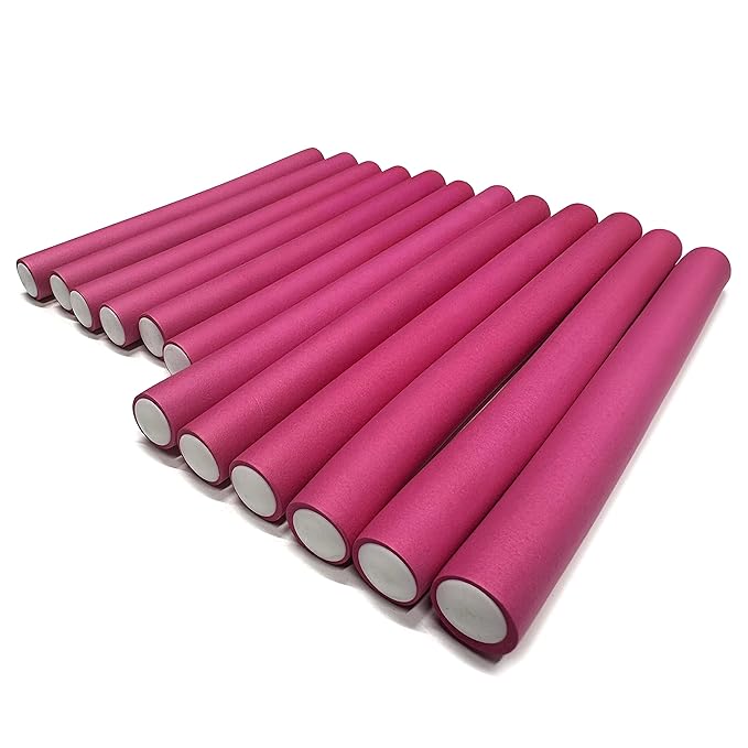 My Beauty Spot Flexi Rods Foam Hair Rollers 5/8" Diameter Professional Salon Quality 12 Pcs Rubber Hair Rollers for Long, Medium and Short Hair (Pink)