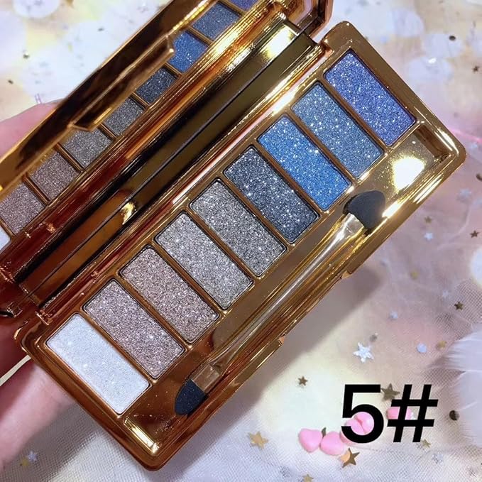 Glitter Eyeshadow Palette, 9 Colors Sparkle Shimmer and Matte Eye Shadow, Highly Pigmented Waterproof Long Lasting Makeup Set (Color 5)