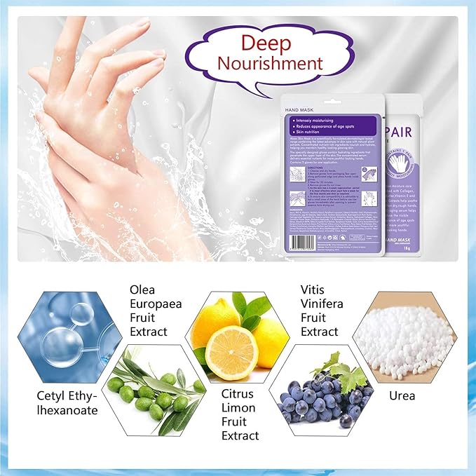 5 Pairs Hands Moisturizing Gloves, Hand Skin Repair Renew Mask Infused Collagen, Vitamins + Natural Plant Extracts for Dry, Aging, Cracked Hands (5 Pairs Hand mask)