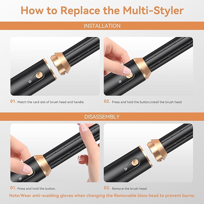 6 in 1 Air Styler & Hair Dryer Brush Set，Foldable Professional Negative Ionic Hair Styling Tools with Diffuser,Detachable Blow Dryer Brush with Auto Wrap Curlers,Hot Air Brush for All Hair Types.