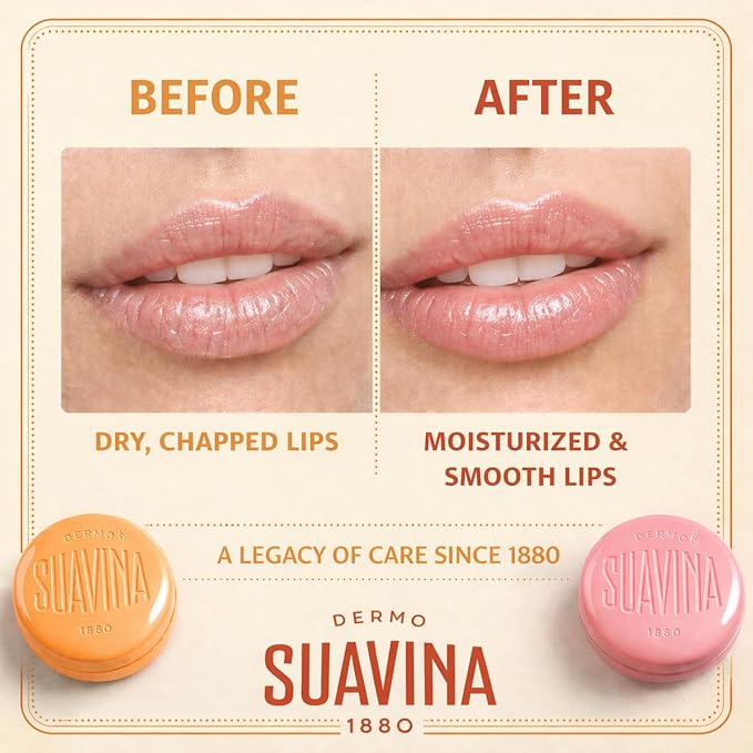 Suavina Strawberry Lip Balm for Extreme Dry Cracked Lips, Intensive Lip Repair Treatment with Natural Oils & Vitamin E, Moisturizing Lip Therapy for Cold & Warm Weather, Dry Lip Repair for Men & Women