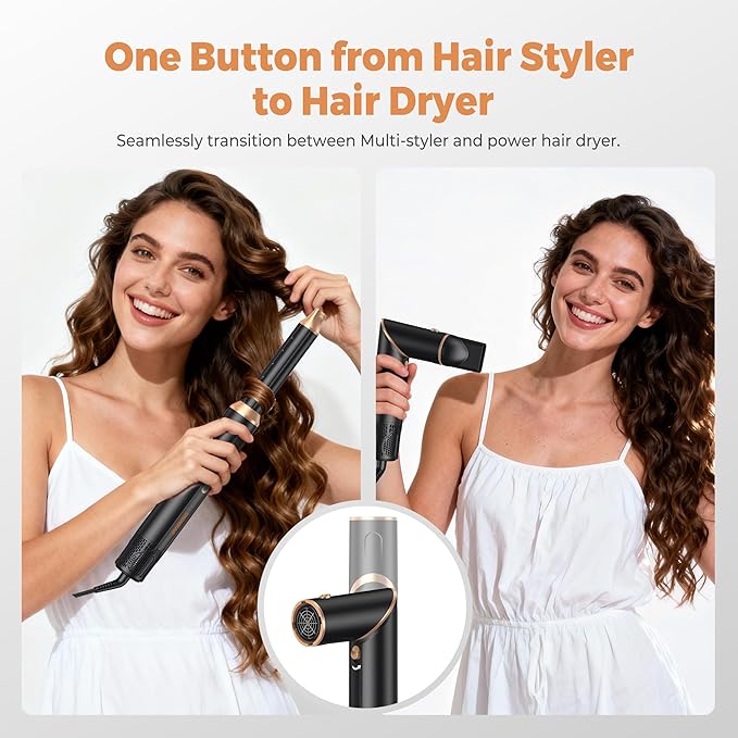 6 in 1 Air Styler & Hair Dryer Brush Set，Foldable Professional Negative Ionic Hair Styling Tools with Diffuser,Detachable Blow Dryer Brush with Auto Wrap Curlers,Hot Air Brush for All Hair Types.